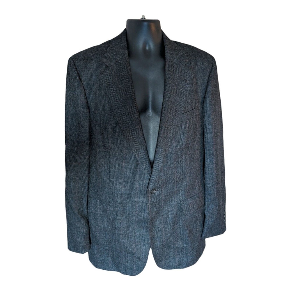 Chaps Ralph Lauren Men's Size 42 Virgin Wool Charcoal Glen Plaid Blazer Jacket